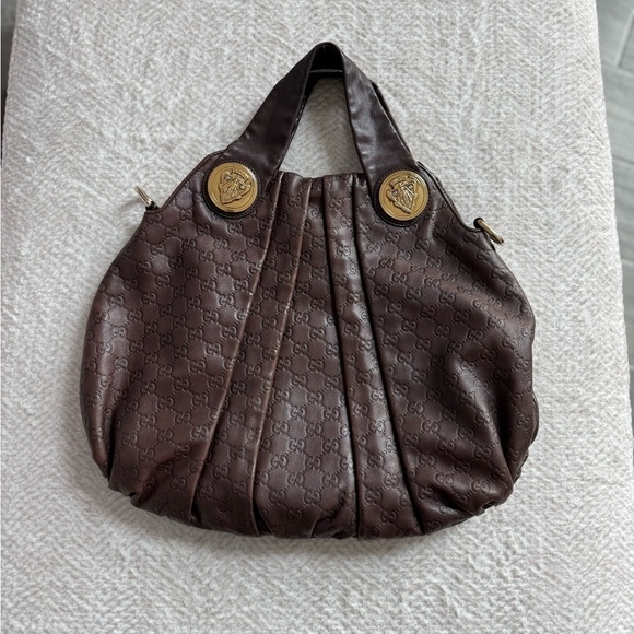 Authentic Gucci GG Signature Medium Hysteria Brown Hobo Leather Bag - Picture 2 of 14